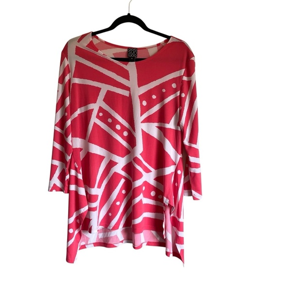 Clara Sunwoo Parachute Hem Tunic Stripes & Dots Coral/White Like New Condition - Picture 4 of 10